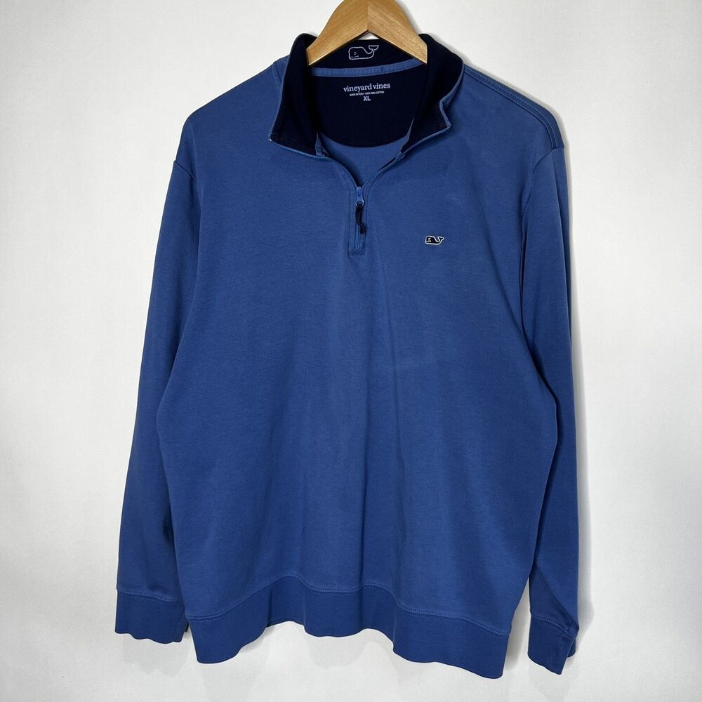 Vineyard Vines Whale 1/4 Zip Pima Cotton Long Sleeve Blue Men's Size XL